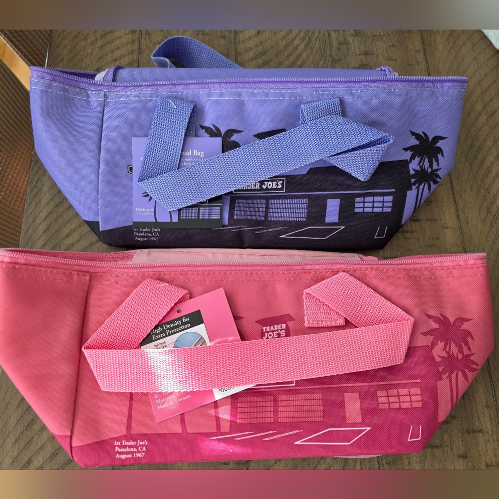 NWT Set Of 2 Trader Joes Mini Insulated Cooler Bags 1 Pink & 1 Purple lavender